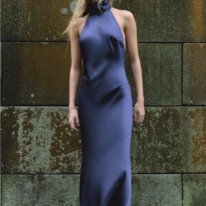 Zara Midnight Blue Halter Backless Dress
